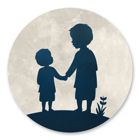 Silhouet broertjes hand in hand - met maan